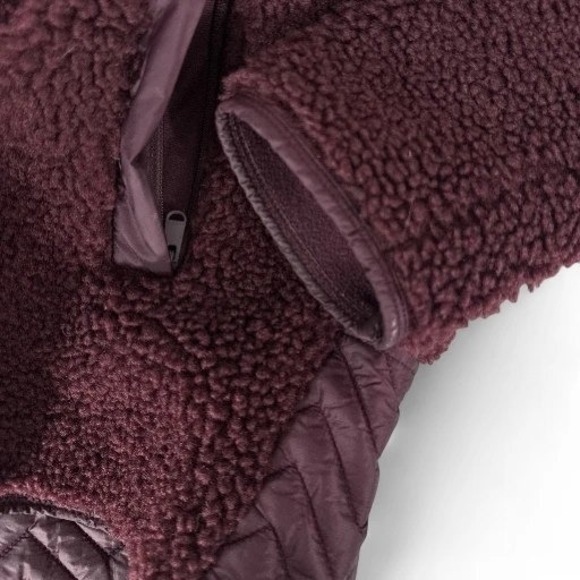 Athleta Womens‎ Fleece Sherpa Pullover Quarter Snap Up Burgundy Warm Sweater XS - Picture 6 of 8